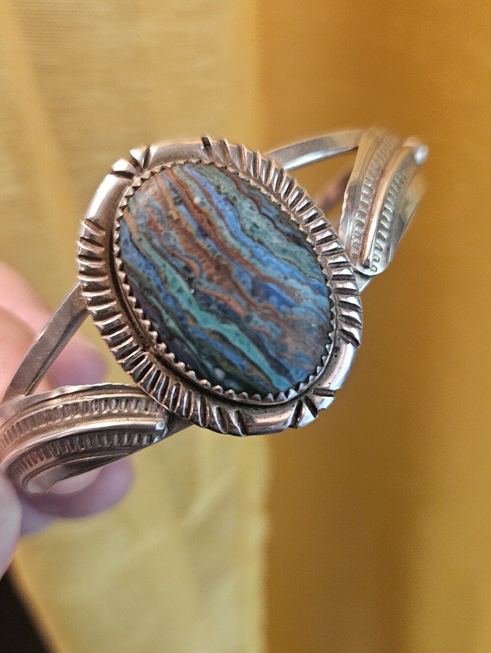 Albert & Jeanette Brown AJB Navajo SS Rainbow Calsilica Cuff Bracelet